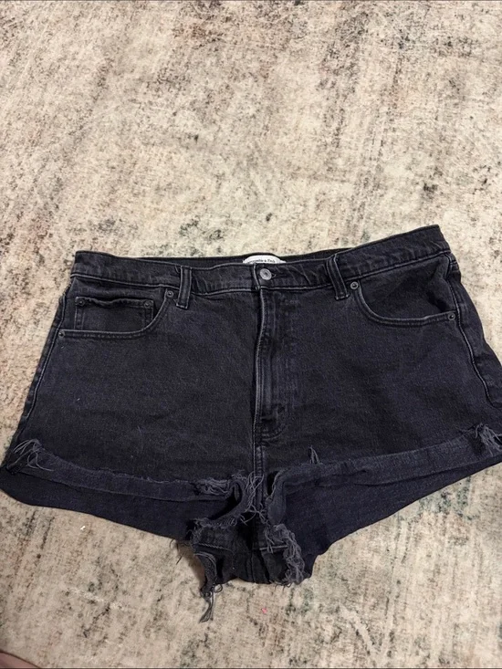 Black High-Rise Denim Cutoff Shorts