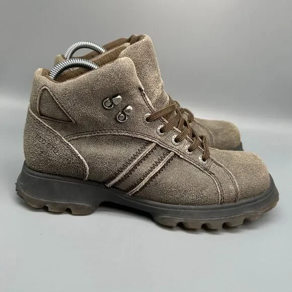 BED STU Mens 8 Brown Suede Leather Hiking Boots Lace-Up Round Toe Ankle Casual