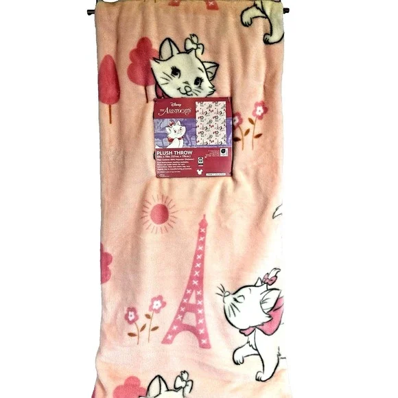 Disney Aristocats Marie Plush Throw Blanket Pink Paris 50x70 NWT