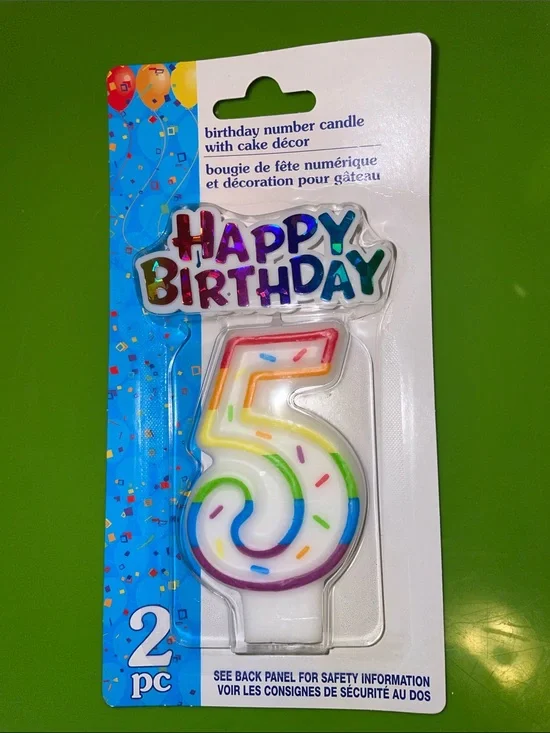 Rainbow Number 5 Birthday Candle with Happy Birthday Topper