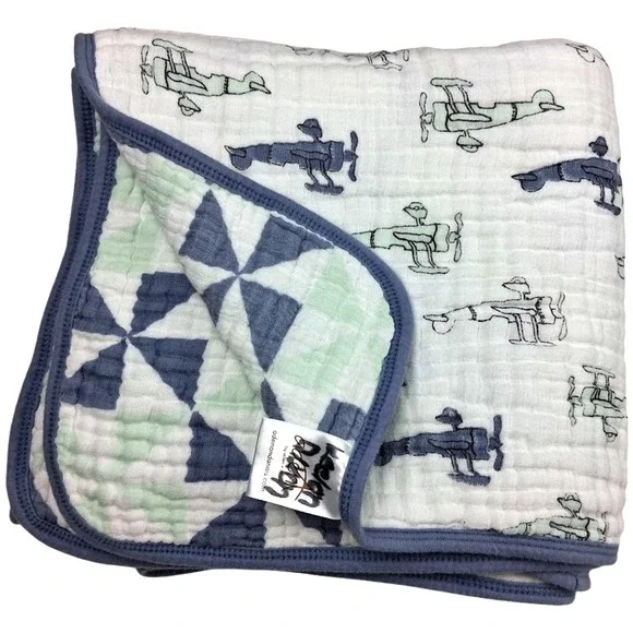Aden + Anais Dream Blanket Airplane Pinwheel Blue Green White Thicker 40x40 Boy