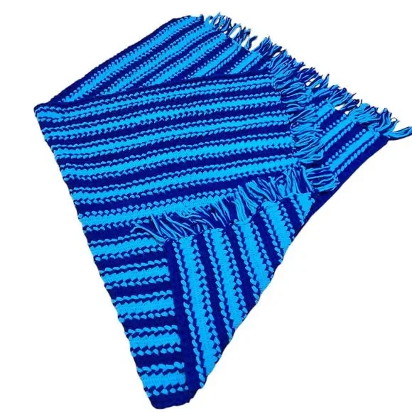 Handmade Crochet Afghan Throw Blanket Shawl Blue and Turquois 58 x‎ 35