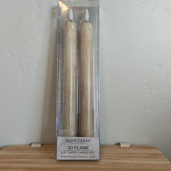 Cream 3D Flame Taper Candle Set - 9.5