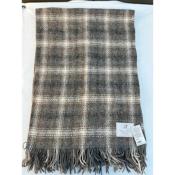 Bronte by Moon Natural Wool Ombre Brown Plaid Fringe Throw‎ Blanket 135x195cm