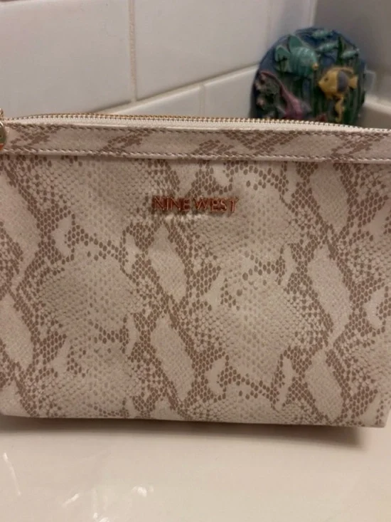 Nine West Beige and Cream Snakeskin-Print Cosmetic Pouch