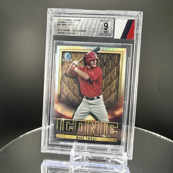 2023 Bowman Chrome - Iconic Mike Trout Triple Patch 2013 Game Worn Jersey BGS 9