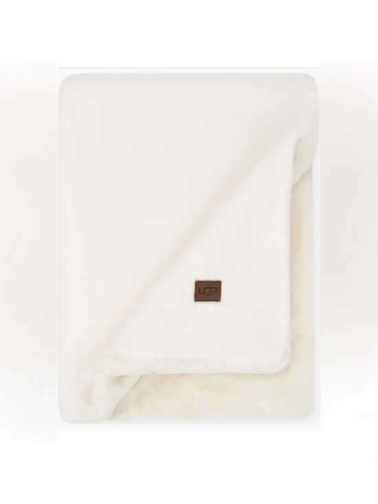 UGG Coastline Cozy Faux Fur Throw Blanket Snow Cream 50