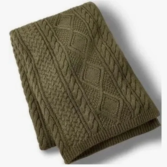 Ralph Lauren Henwick Green Cotton Cable Knit Throw Blanket Sz 54x72 NWT