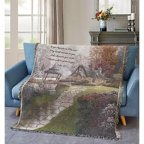 NEW! Farmhouse Inspirational Make A Wish Cottage Scene Tapestry Throw Blanket