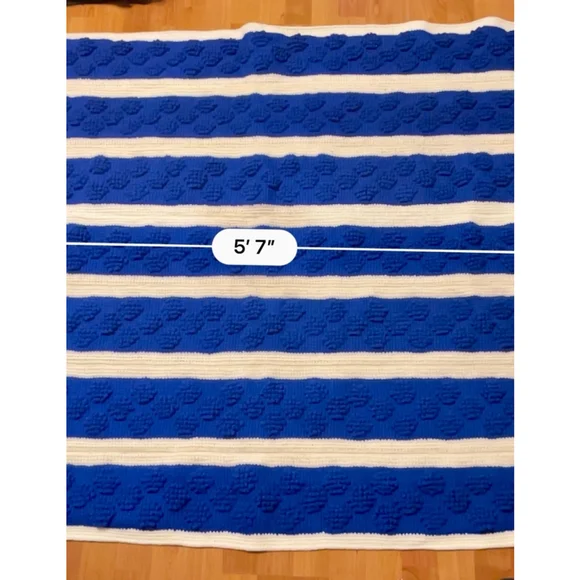 Handmade Afghan Blue and White Striped textured puffs crochet blanket school