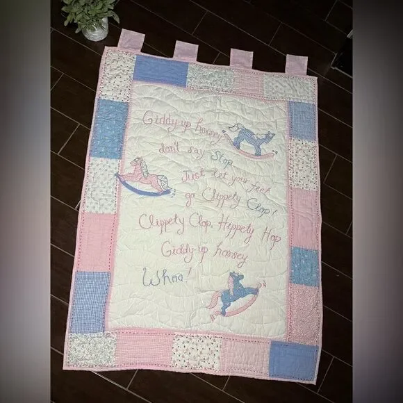 Pottery Barn Kids Vintage Quilt Blanket Giddy Up Horsey appliqués embroidery