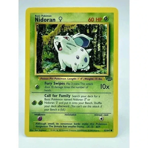 Nidoran‎ 57/64 Jungle Set Pokemon Card TCG Non Holo WOTC Vintage 1999 NM