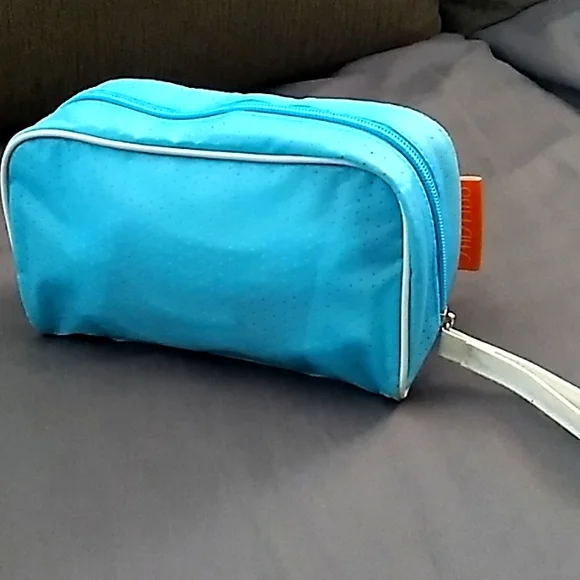 Shiseido blue vinyl makeup bag