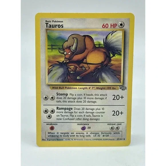 TAUROS 47/64 Jungle Set Uncommon Pokemon TCG Unlimited Non Holo Vintage 1999 NM‎