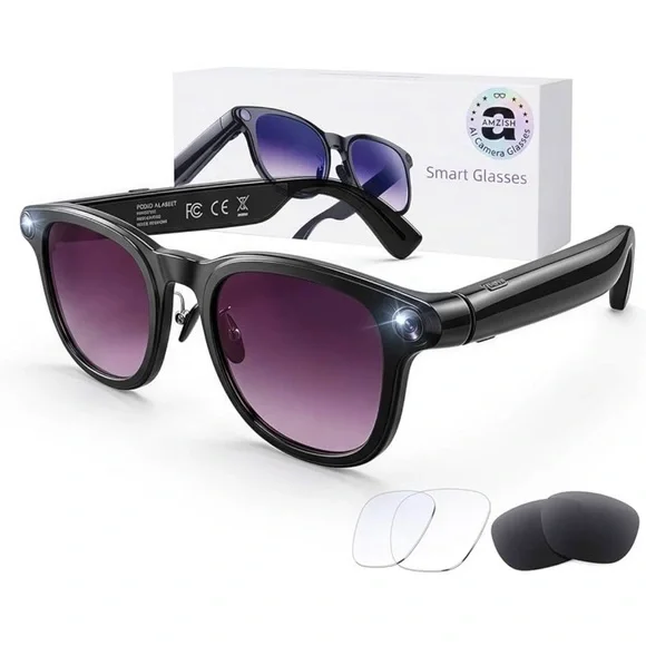 Smart Camera Sunglasses - Black with Purple Lenses