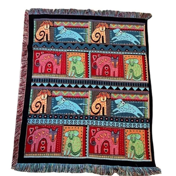 LAUREL BURCH MYTHICAL DOG TAPESTRY THROW BLANKET  60 X 50