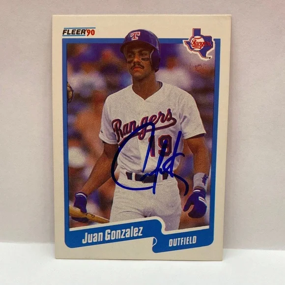 1990 Fleer Juan Gonzalez Rangers #297 In person autograph (076)