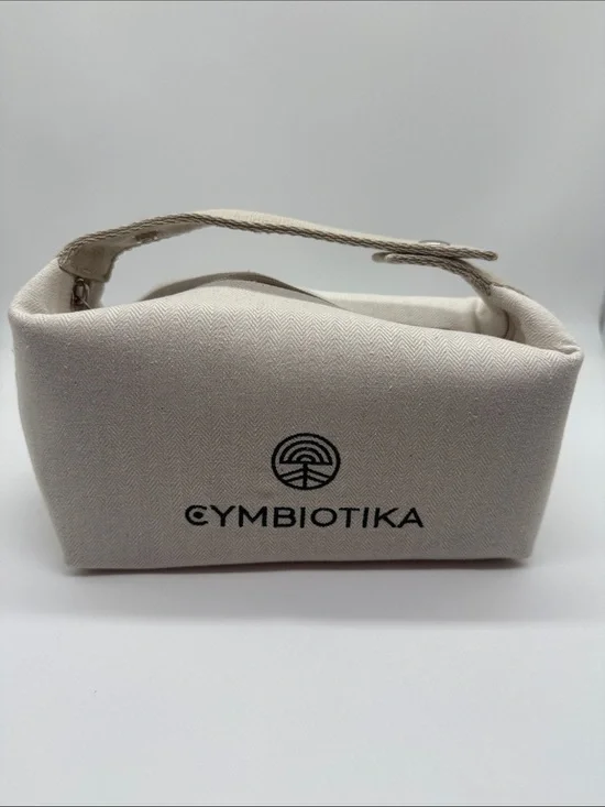 Cymbiotika Off White Herringbone Canvas Toiletry Cosmetic Travel Bag NWOT