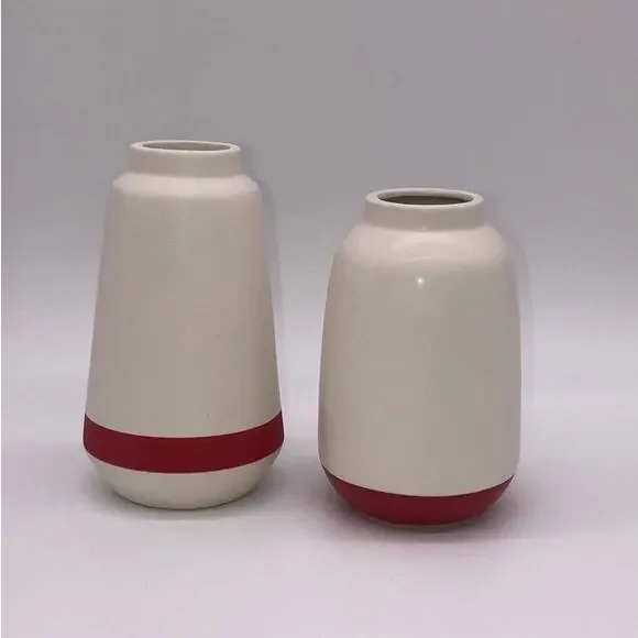 2 Target Bullseye White With Red Band Ceramic Vase Short & Tall Vases Christmas