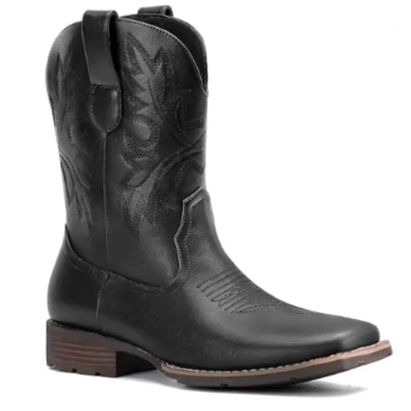 Men’s Western Cowboy Boots – Classic Embroidered Square Toe