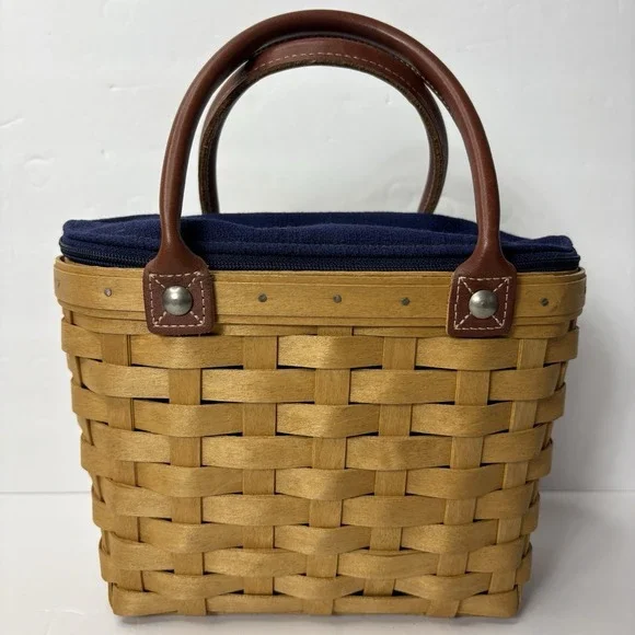 2003 Signed Longaberger Small Boardwalk Basket Zipper Liner Protector Purse Vtg‎