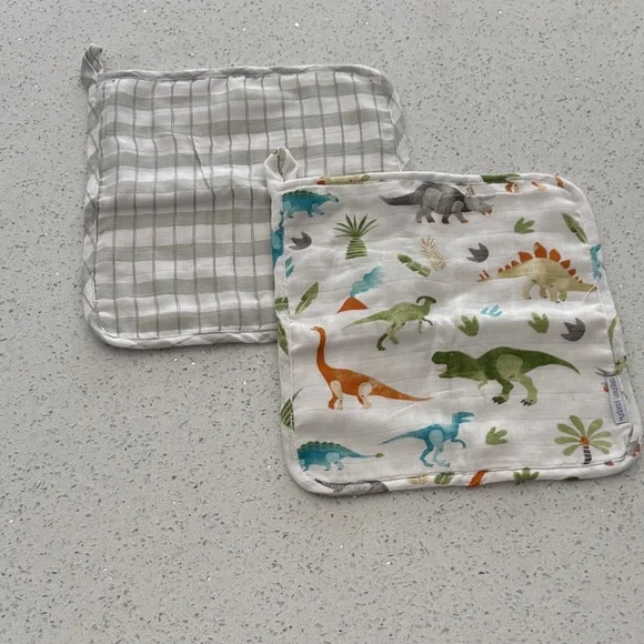 Stephen Joseph Set of 2 Cotton Muslin Washcloths Dino