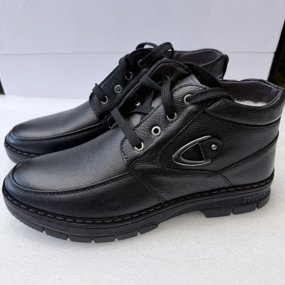 NIB Mens Black Faux Leather Winter Lined Lace Up Ankle Boots Size 11 Fashion