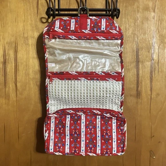 Vintage Lanz Cosmetic Toiletries Travel Bag Kit Floral Stripe Print