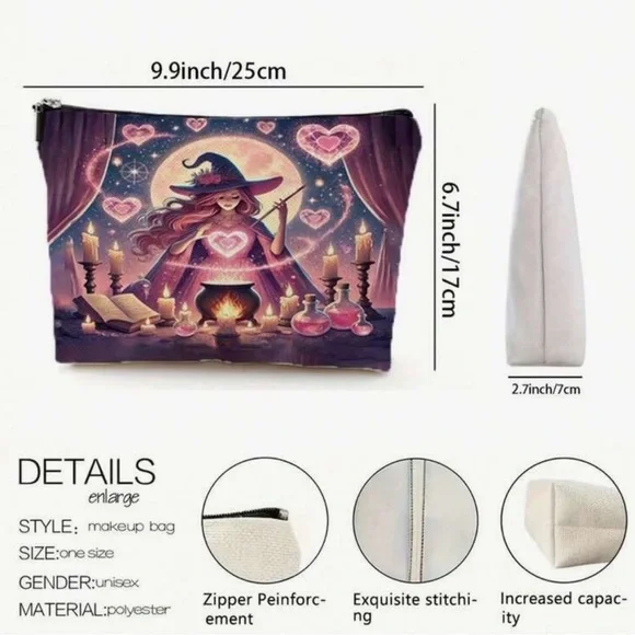 PRICE IS FIRM - Mystical Witch Cosmetic Bag in Pink and Purple