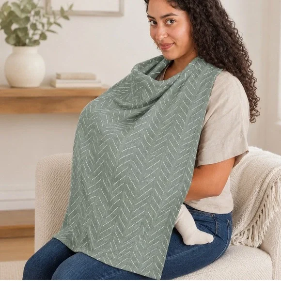 Itzy Ritzy Swaddle Blanket Baby 42x42 Green Chevron Muslin Cotton Nursing Loop