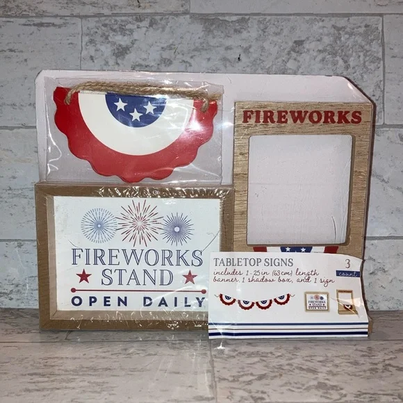 Target Dollar Spot Bullseye’s Playground 3 Count Patriotic Wooden Tabletop Signs