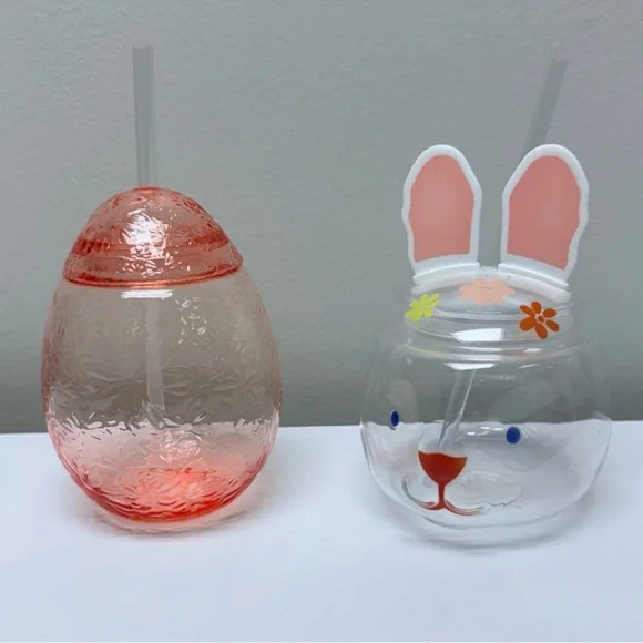 New Target Bullseye Set of 2 Easter Spring Drinkware w/ Straw, Bunny & Egg Shape