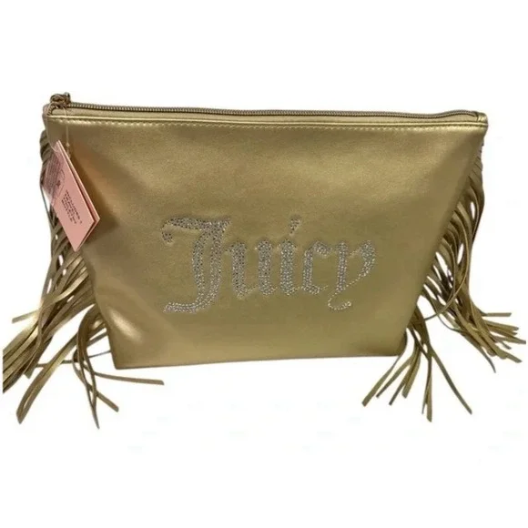 ✨ Juicy Couture Gold Fringe Makeup Pouch – Rhinestone Logo – NWT ✨