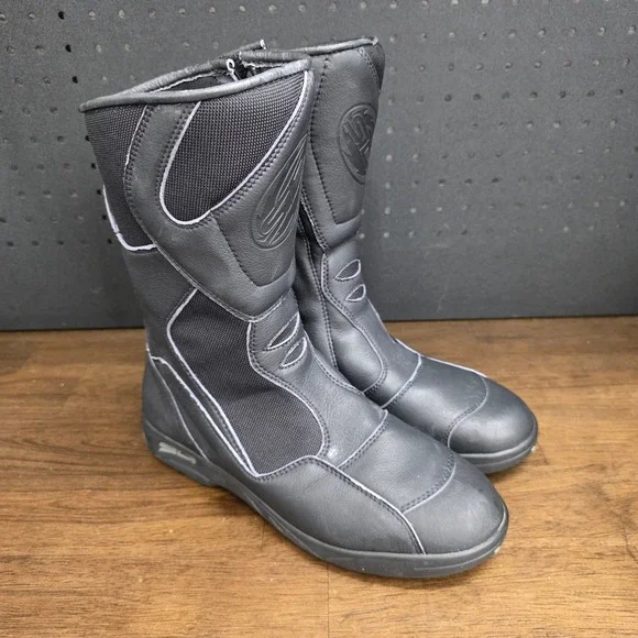 Sidi Touring Motorcycle Boots Mens 7.5 Black Leather Mesh Road
