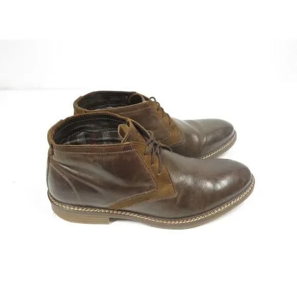 Alfani KNIGHT Dark Brown Leather Chukka Boots Laces Flannel Lined Men Size 10