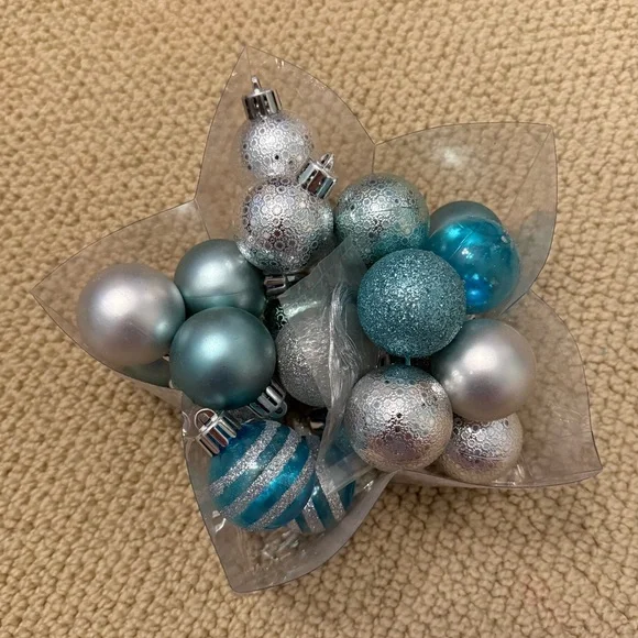 set of 20 silver and teal assorted mini ornaments with string - target!