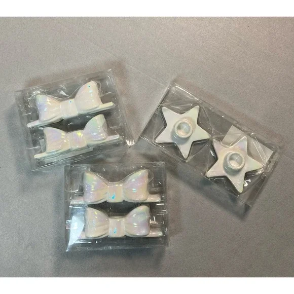 Target Bullseye 3 Sets Iridescent Taper Candle Holders Bow Shape and Stars NEW