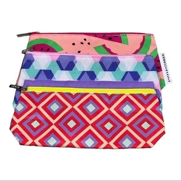 Clinique Three Medium Size Makeup Bags/Pouches  Zipper Closure