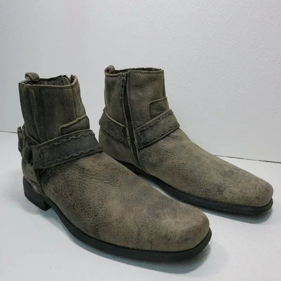 Bed Stu Nubuck Leather Harness Biker Boots Footwear Zippered Boot Shoes Men's 11