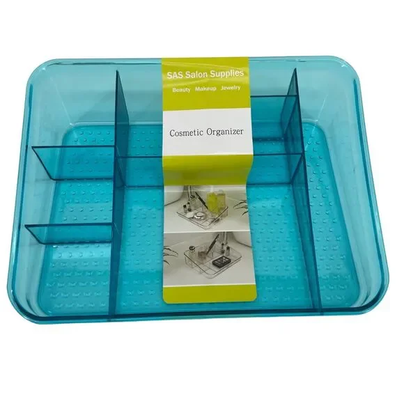 Cosmetic Organizer Blue Vanity Makeup PET Hard Recycled‎ Plastic Lightweight NEW