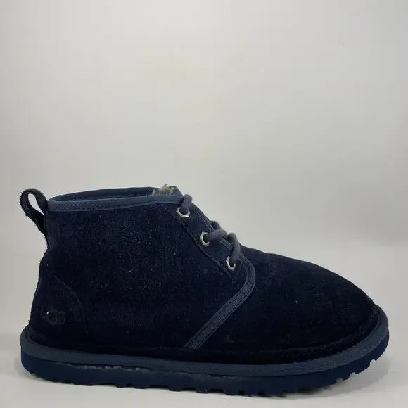 UGG Neumel Shearing Lined Chukka Boots Youth Mens Size 6 Navy Blue Suede