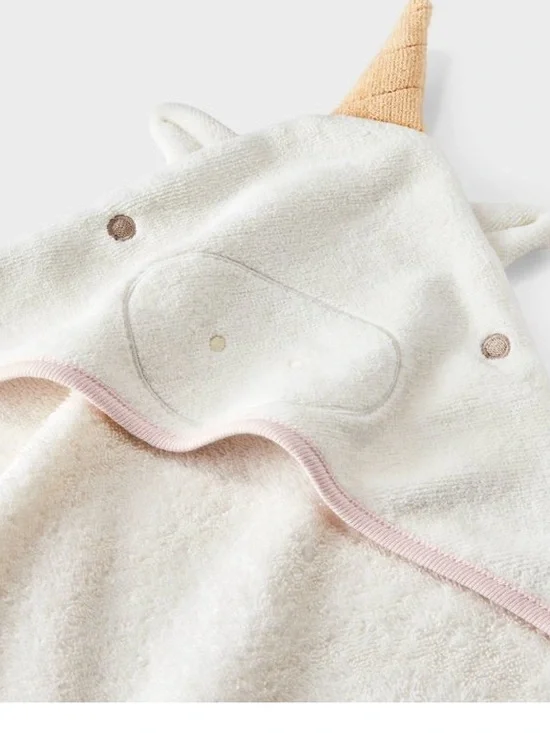Cloud Island Unicorn Hooded Towel White with Gold Horn and Pink Trim - NWT