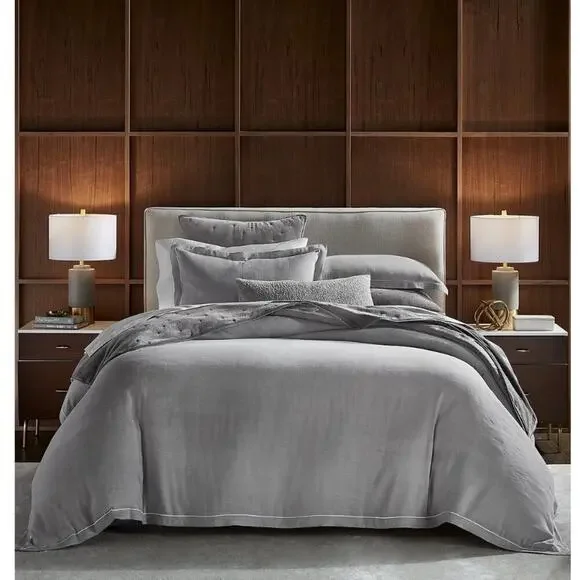 Hotel Collection Linen Full Queen Comforter Set Gray 3 Pc Luxury Bedding NEW