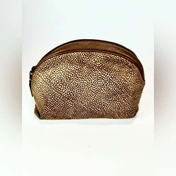BORBONESE Pouch by Redwall Quial Pattern Suede leather- Authentic Made in Italy