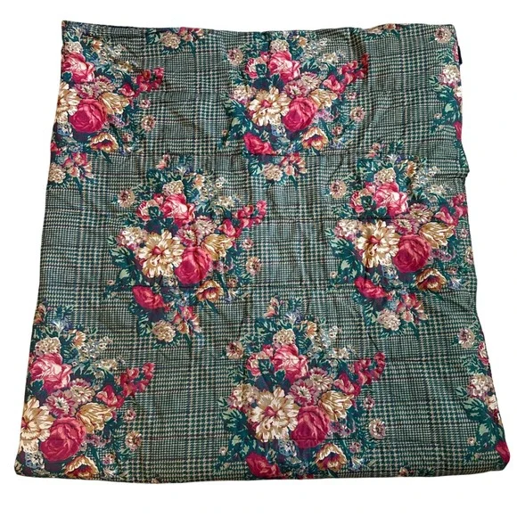VTG Ralph Lauren Catherine King Comforter‎ 2 Shams Set Green Floral Houndstooth