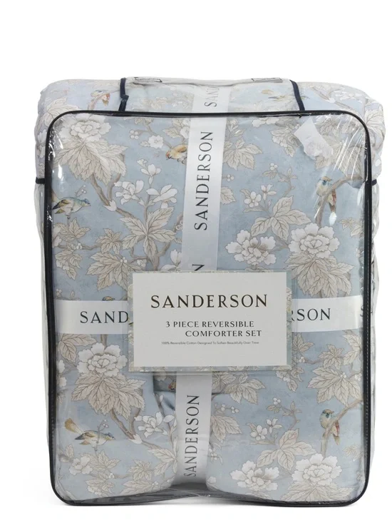 🎉LAST PIECE🎉Sanderson Blue Floral Reversible Luxury Cotton Comforter Set-3Piece