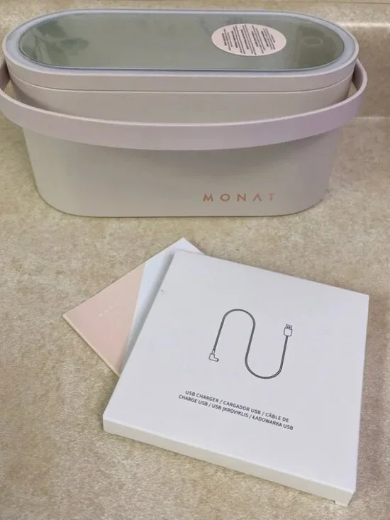 MONAT Cosmetics Skincare Makeup Travel Hard Case with LED light Mirror Pink