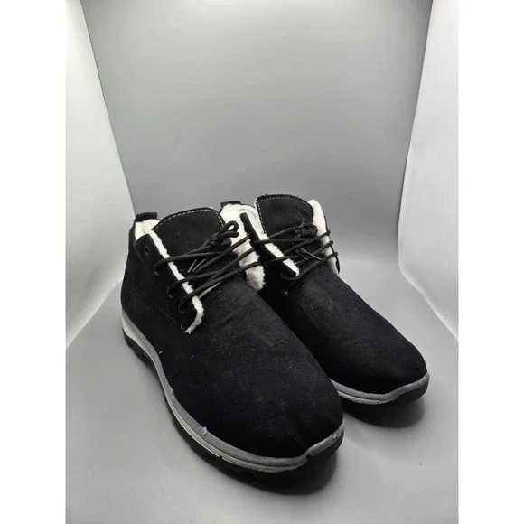 Men's Black Suede Faux Fur Lined Ankle Boots EU‎ 43 Lace Up Winter