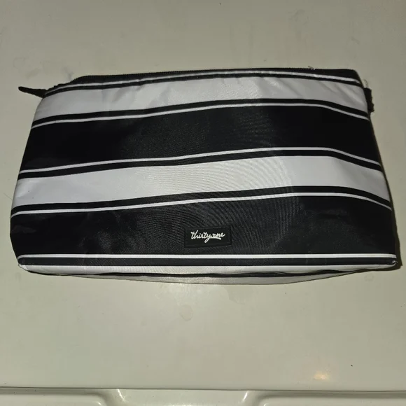 Thirty-One Black & White Striped Travel Pouch Thermal Bag Lunch Bag