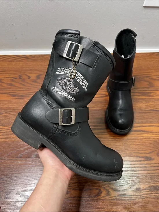 Harley-Davidson Black Leather Boots with Hog Embroidered design size Men’s 8